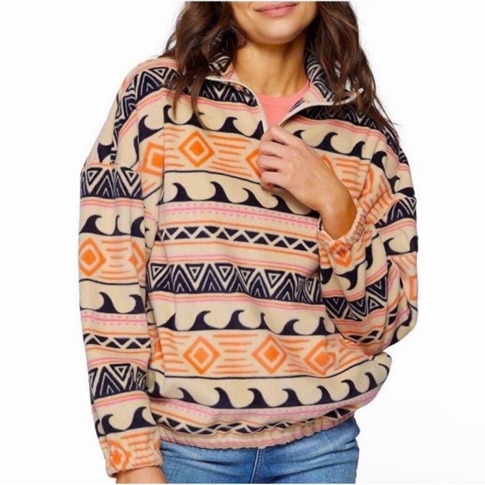 O'Neill Surf Y2K Aztec Half Zip Polar Fleece Hoodie Jacket Pullover Small